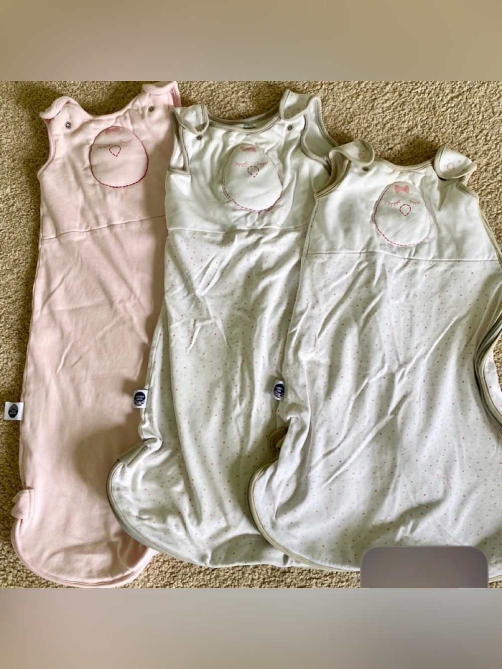 Nested Bean Infant Sleep Sack Trio in Pink and Light Gray 1-small and 2-med